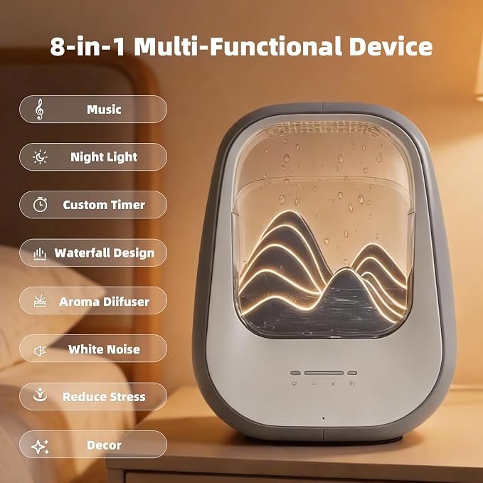 8-in-1 White Noise Sound Machine with Rain Drop Real Sound, Crey | Sound Machine with Aroma Diffuser for Sleeping, Stress Relief, Night Light Timer for Bedroom Office Home Hotel SPA Decor