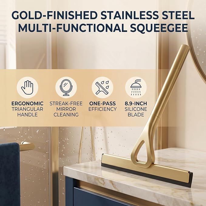 Stainless Steel Squeegee Tools, Window Glassware Household Bathroom Squeegees Mirror Artifact Glass Brush for Scratch Glass Cleaner Gold Tile Ceramic Shower Squeegees