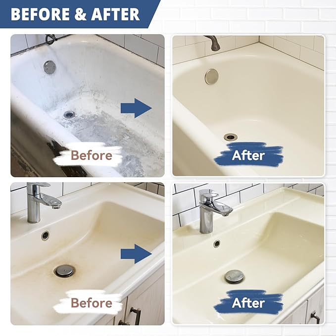 DWIL Tub Paint, Tub and Tile Refinishing Kit with Tools, Bathtub Paint Water Based &Low Odor, Easy to Use for Sink Bathroom Shower, Vanilla White 35oz/50-55sq.ft