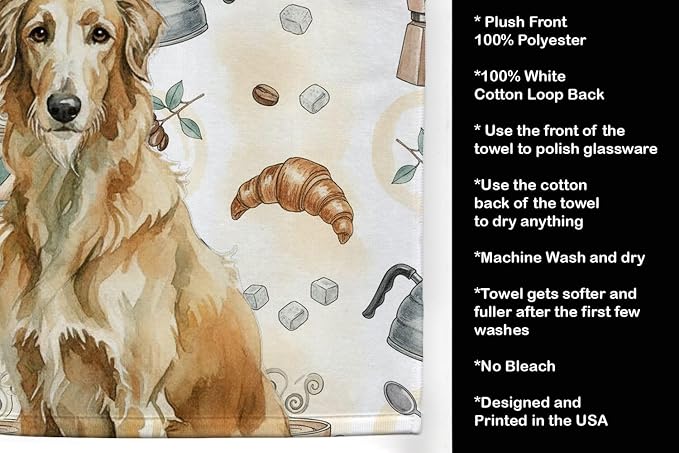 Caroline's Treasures Wheaten Scottish Deerhound Coffee Bar Kitchen Towel Velour Plush Front and Cotton Loop Back Machine Washable