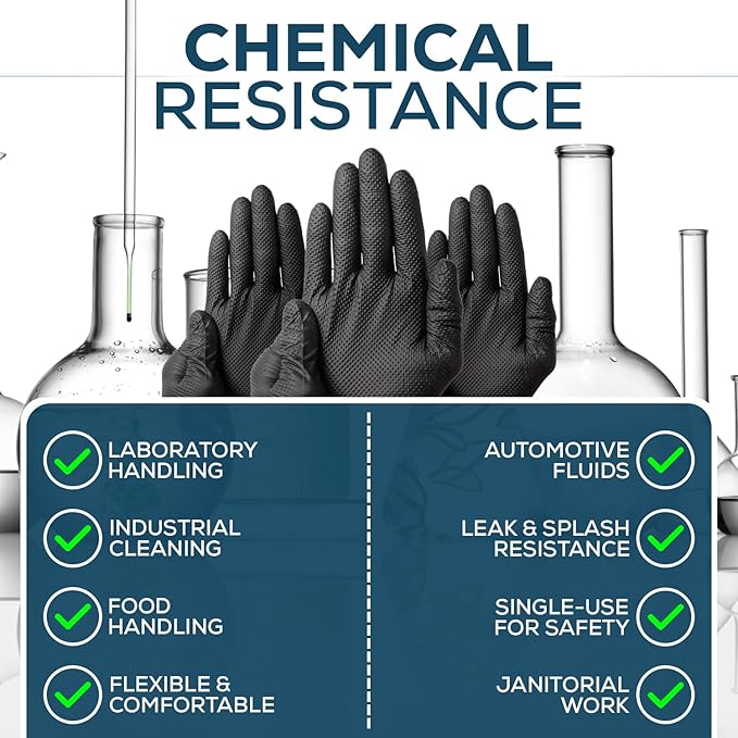 First Glove 8 Mil Heavy Duty Black Nitrile Gloves - Raised Diamond Textured Grip - Gloves for Mechanic, Automotive & Work