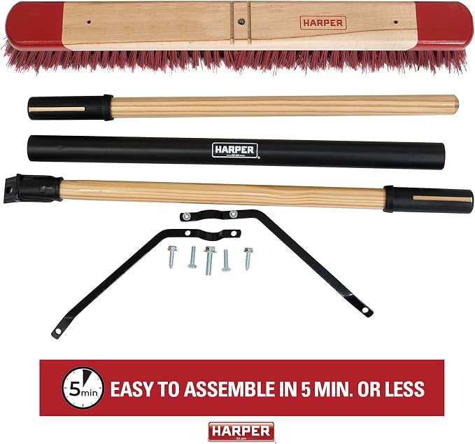 Harper 24 Inch Premium Indoor/Outdoor Wet/Dry, Dirt, Soil, Mulch All-Purpose Push Broom with Semi-Stiff Bristles, Grass and Oil, Wood Handle