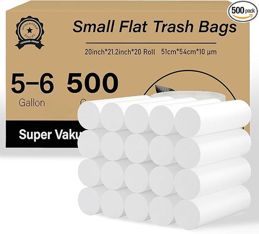 500 Count 5-6 Gallon Trash Bags, Strong Small Garbage Bags, Bathroom Trash Can Bin Liners, Unscented White Wastebasket Liners for Kitchen Office Toilet and Bedroom, Cleaning Supplies