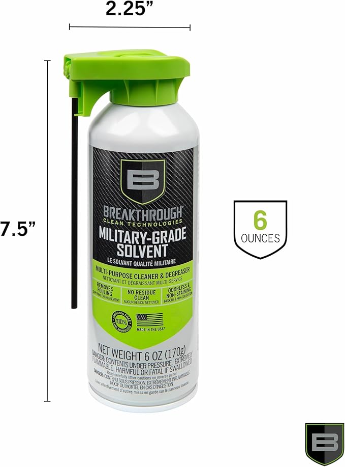 Breakthrough Clean Technologies Military-Grade Handgun and Rifle Cleaning Solvent, Grease Remover - 6oz/2oz/15ml/32oz Spray Bottle