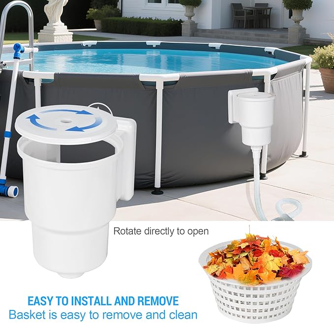 Above Ground Pool Skimmer Kit, Heavy Duty Through Wall Pool Skimmers, Wall Mountedp Pool Skimmers for Filter Leaves, Hair, Bugs, and Impurities from The Surface of The Pools (Grey)