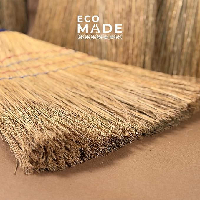 Handmade Corn Broom with Wood Handle 56 Inch - Traditional Heavy Duty Outdoor Broom for Sweeping Indoor Floors, Natural Straw Sweeper for Carpet Hardwood Yard