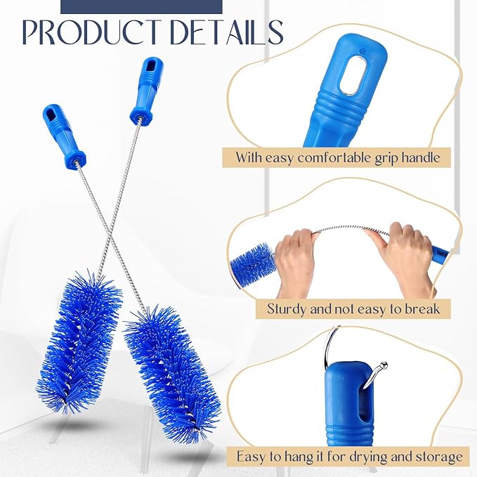 Baderke 2 Pieces Drain Brush Pipe Cleaning Tube Brushes 19.7 Inch Plastic Shower Pipe Flexible Cleaning Tool(Blue,19.7 x 2.4 Inch)