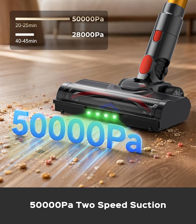 Cordless Stick Vacuum Cleaner: 550W 50KPA 45Mins with Powerful Suction, Self-Standing Lightweight Wireless Rechargeable Handheld Vacuum with Touch Screen for Home Pet Hair/Carpets/Floors