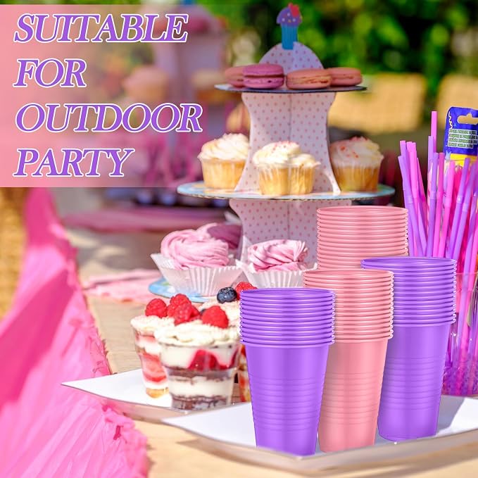 Funnymoom 100 Pcs 12 oz Pink and Purple Disposable Plastic Cups Butterfly Sleepover Party Beverage Cups for Holiday Wedding Butterfly Birthday Party Supplies