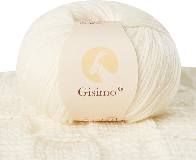 100% Merino Wool Yarn, 6-Ply Luxurious and Soft Yarn for Hand Knitting & Crocheting, 1.76 OZ/50g, 127 yds/116 Meters (White, 1 Ball)