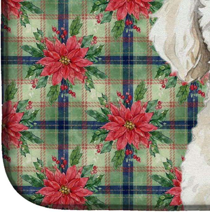 Caroline's Treasures Toy White Poodle Christmas PoinsettIas Dish Drying Mat Absorbent Dish Drying Mat Pad for Kitchen Counter Dish Drainer Mat for Countertop, 14 x 21", Multicolor