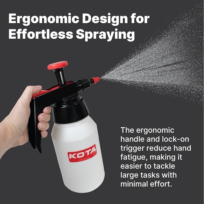 KOTA 1 L Adjustable Hand Pump Pressure Sprayer, Heavy-Duty Multipurpose Bottle for Automotive Solvents, Surface Prep & Car Detailing, Chemical-Resistant PE Construction, Adjustable Spray Pattern 6990