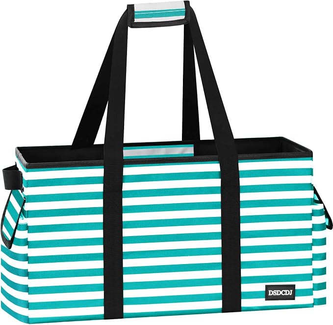 Standing Extra Large Utility Tote Bag with Hard Bottom & Hard Sides, Heavy Duty Reusable Grocery Bags with Handles & 3 Pockets for Shopping, Picnics, Camping, Laundry, Car, Beach Tote Bag