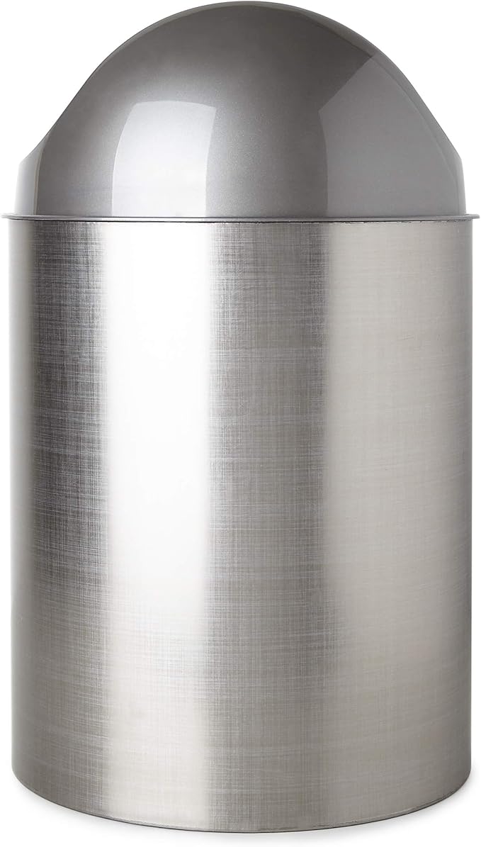 Umbra Mezzo, 2.5 Gallon Trash Can with Lid, Ideal for Small Spaces, Home and Office, Brushed Silver