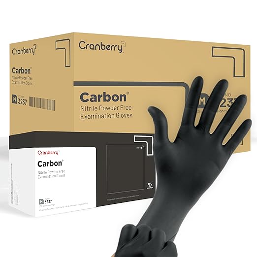 Cranberry USA CR3238case Carbon Nitrile Powder Free Exam Glove, 3.2 mil, Black, Large, Pack of 2000