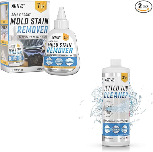 ACTIVE Mold Stain Remover and Jetted Tub Cleaner - Includes 7oz Mold Stain Remover Gel and 32oz Jetted Bathtub Cleaning Solution
