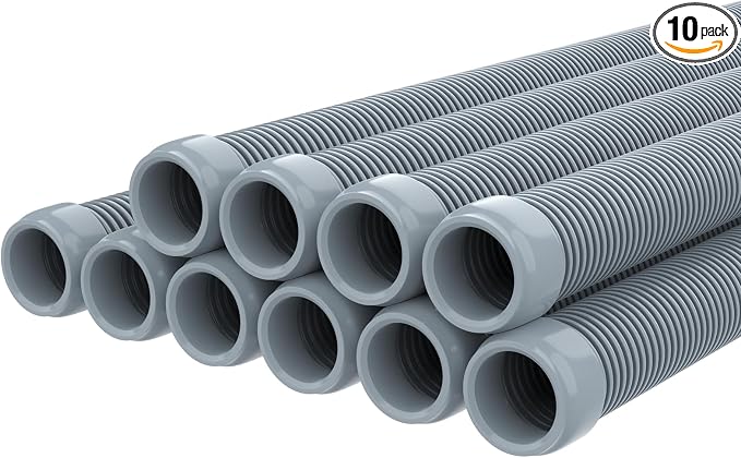 Poolvio Pool Vacuum Hose 33 Feet (10 x 40 Inch), 1.5 Inch Cuffs, Compatible with Most Inground Pool Automatic Cleaners, Gray