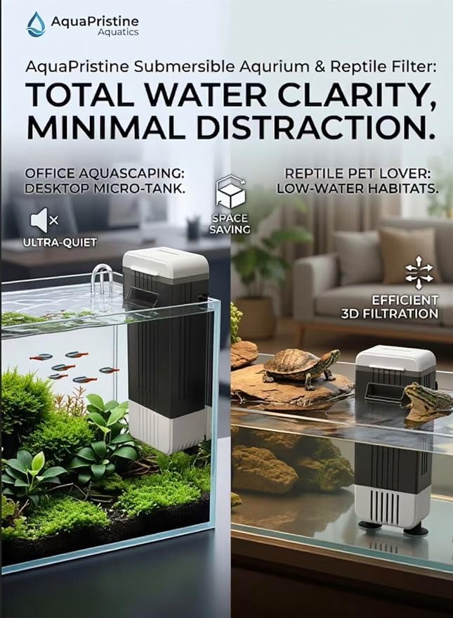 Turtle Tank Filter Aquarium Filter for 10-30 Gal. 66GPH Internal Filter 3-Stage Waterfall Bio-Filtration Low Water Level with U-V Light & Filter Sponge for Green Water