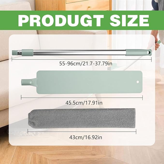 Retractable Gap Dust Cleaner Cleaning Tools with 2 Microfiber Dusting Cloths, Flat Duster Withextension Pole, Used for Cleaning Sofas, Sofa Beds, and Under Furniture (2 Dust Removal Cloth)