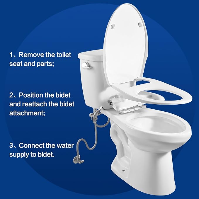 Bidet Seat for Elongated Toilet Seat Non-Electric Soft Close with Quick Release Hinges for Easy Clean Dual Nozzle Front and Rear Wash(PG303A-HPN-AZ)