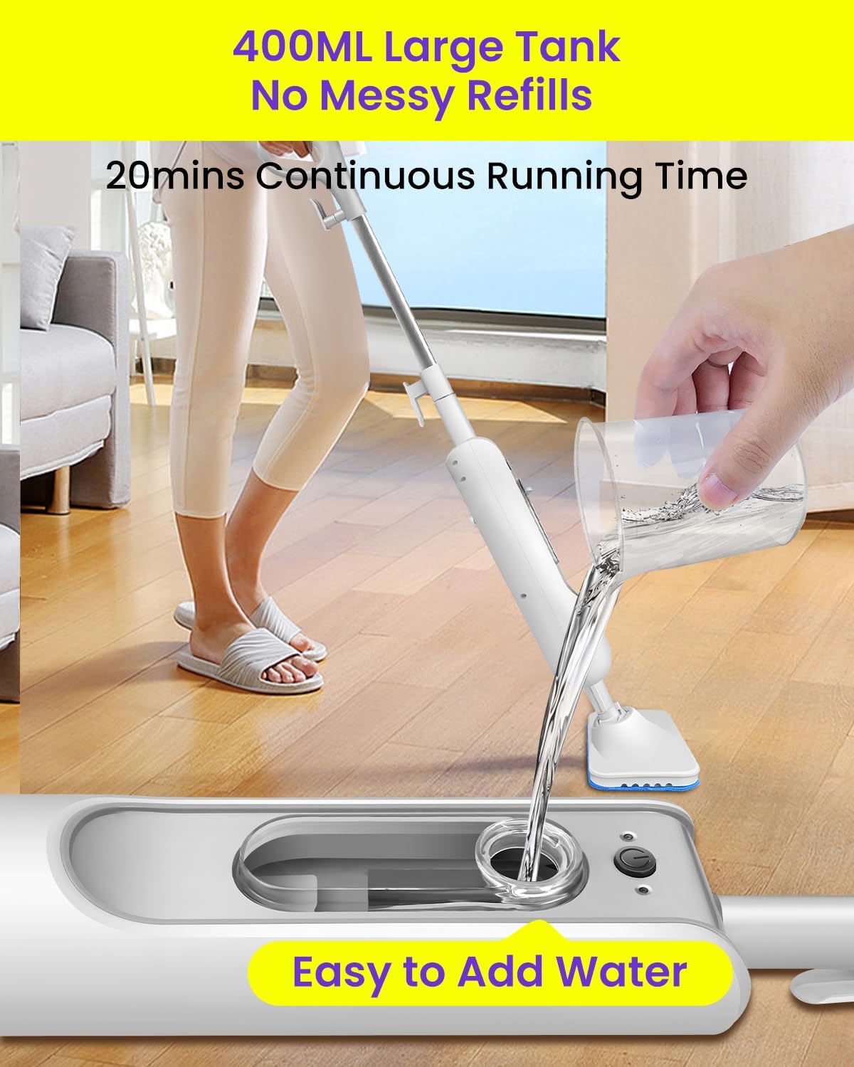 Steam Mop for Floor Cleaning, Effortless Ergonomic Design Floor Steamer for Hardwood and Tile, Adjustable Steam Modes, 1500W High Power, 16.4ft Cord, 400Ml XL Tank, 2 Washable Pad