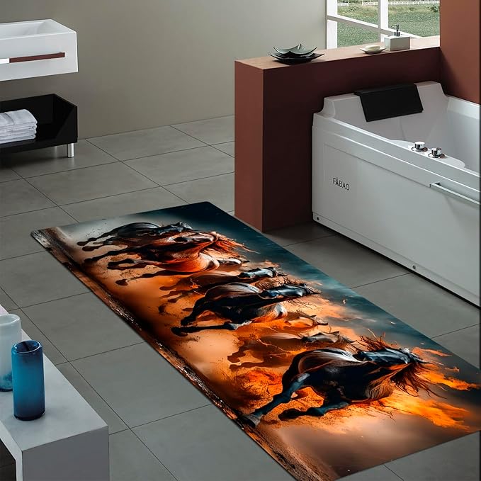 WODEJIA Non Slip Bath Rugs Sponge Foam for Bathroom,Flannel Mat Rug for Living Room, Absorbent MatS for Forlaundry Room and Kitchen,Galloping Steed Welcome Mat 59x24 Inches