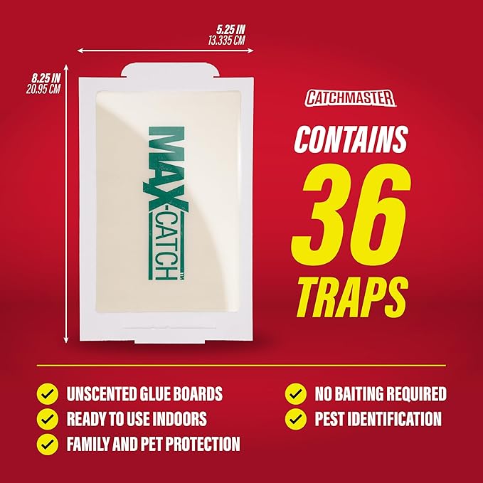 Catchmaster Max-Catch Mouse & Insect Glue Trap 36PK, Mouse Traps Indoor for Home, Sticky Pest Control Adhesive Tray for Catching Bugs, Bulk Unscented Glue Boards