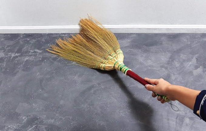 Natural Grass Broom 24" Vintage Retro Made in Thailand, Handmade Broom, Housewarming Gift, Witch Broom, Thai Broom, Bamboo Stick Handle, Kong Grass Broom, Durable Broom for Indoor & Outdoor
