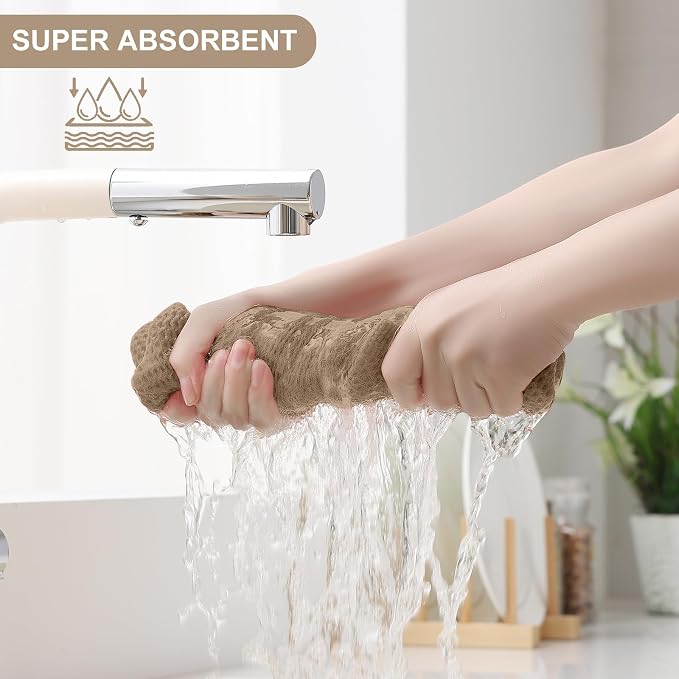 Homaxy 100% Cotton Kitchen Towels and Dishcloths Set, 12 x 12 Inches and 13 x 28 Inches, Set of 12 Bulk Kitchen Towels Set, Ultra Soft Absorbent Dish Cloths for Washing Dishes, Tan