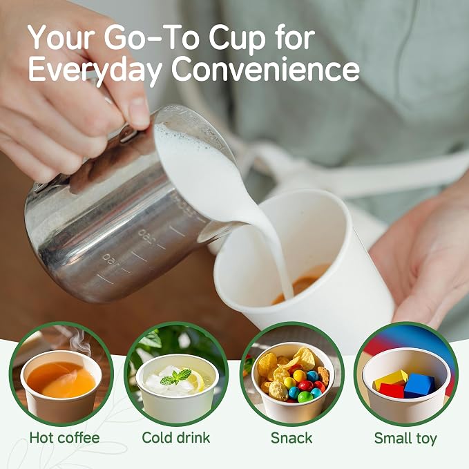 16 oz 500 Pack White Disposable Paper Coffee Cups, Hot/Cold Drink Cups, Bulk Plain Coffee Cups