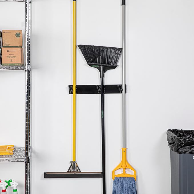 Restaurantware 17.7 Inch Snap-In Design Mop Holder, Black Plastic, 3 Customizable Slots, Screws Included