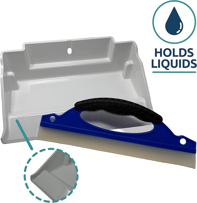 Mess Ranger | Patented Wet/Dry Cleanup Tool with Ramp & Reservoir | Captures 12oz of Liquid Spills & Pet Messes | Squeegee & Dustpan Set for Kitchen or Shop | Replace Paper Towels (White)