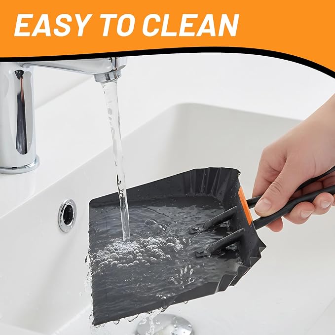 Heavy-Duty Black Metal Dustpan, 17 Inch Large Dust Pan with Handle, Ideal for Industrial Commercial Professional Debris Collection & Home Cleaning