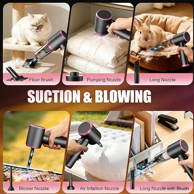 Handheld Cordless Car Vacuum Cleaner with 20000PA Powerful Suction4-in-1 Portable Mini Vacuum/Compressed Air Duster| 3-Speed Adjustable & 6000MAH Rechargeable Battery for Home Office Pet Hair