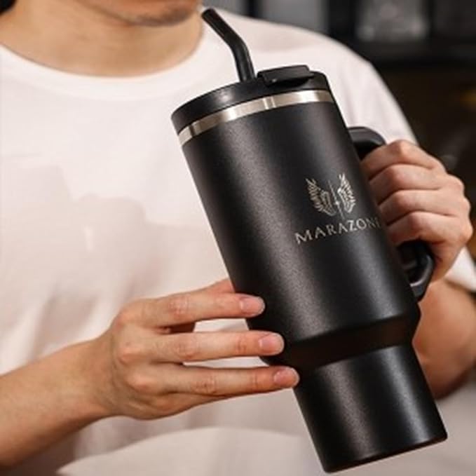 MARAZONE 40 oz Stainless Steel Tumbler with Handle, Lid and Removable Silicone Boot | Leakproof Travel Mug | Cupholder Compatible | Insulated Cup for Hot or Cold Drinks | BPA-Free - Midnight