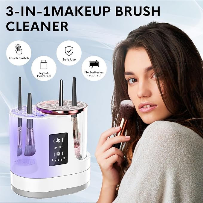 Makeup Brush Cleaner 3-in-1 Electric Makeup Brush Cleaner and Dryer Washing and Quick Drying, Fits All Sizes of Makeup Brushes and Sponges, Portable Beauty Care Tool Gift makeup tool