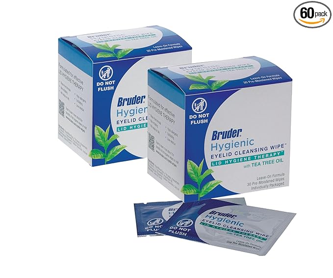 Hygienic Eyelid Cleansing Wipes with Tea Tree Oil l Relief from Demodex l Pre-Moistened, Rinse-Free Exfoliating Wipes Remove Excess Oil and Debris from Eyelids & Lashes l 30 Count Box (2 Pack)