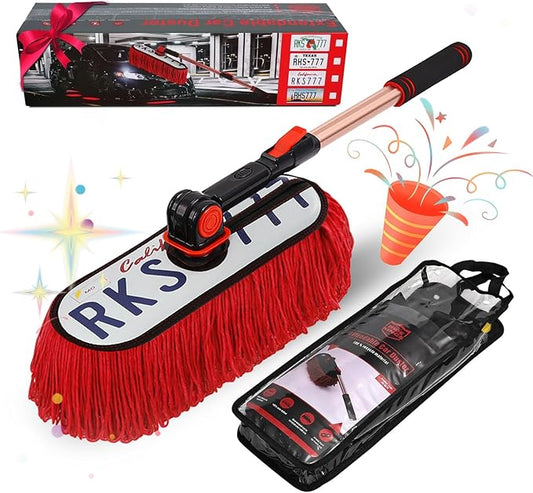 Auto Duster Extendable Handle, Car Exterior Scratch Free, Car Brush Kit for Truck SUV RV Motorcycle, Cleaning No Lint (CA Designer License Plate) - Gifts for Men Women