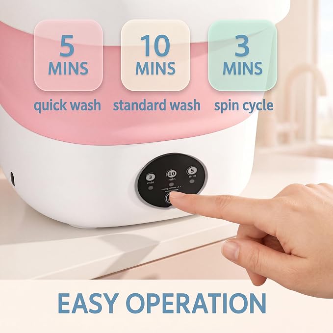 Mini Portable Washing Machine, Foldable 21L/5 Gallon Collapsible Washer, Quiet Compact Laundry Bucket for Dorm, Apartment, RV, Camping, and Travel, Light Pink