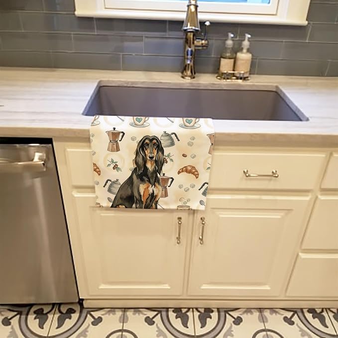 Caroline's Treasures Black & Tan Afghan Hound Coffee Bar Kitchen Towel Velour Plush Front and Cotton Loop Back Machine Washable