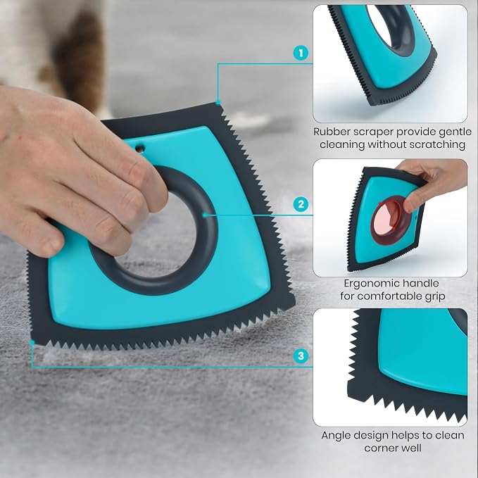 Pet Hair Removal Tool Set: Rubber Broom + Pet Hair Remover Brush for Car, Furniture, Carpet