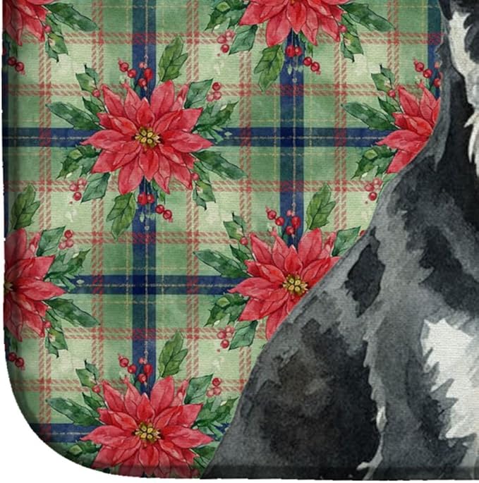 Caroline's Treasures Black & Silver Miniature Schnauzer Christmas PoinsettIas Dish Drying Mat Absorbent Dish Drying Mat Pad for Kitchen Counter Dish Drainer Mat for Countertop, 14 x 21", Multicolor