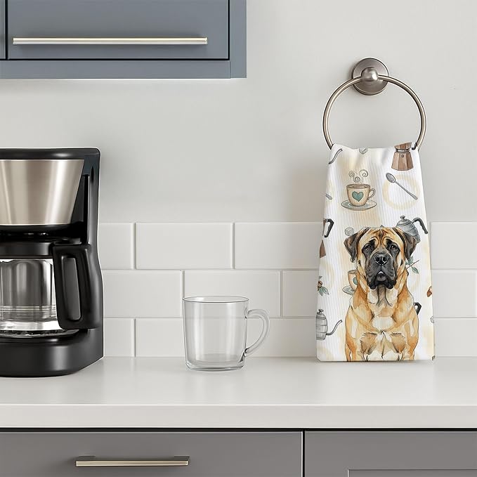 Caroline's Treasures Fawn Mastiff Coffee Bar Kitchen Towel Velour Plush Front and Cotton Loop Back Machine Washable