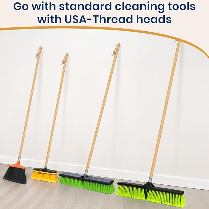 KalTell 12PK Wooden Broom Handle 55”, Heavy Duty American Threaded Metal Tips Fits Most Push Brooms, Commercial Mops