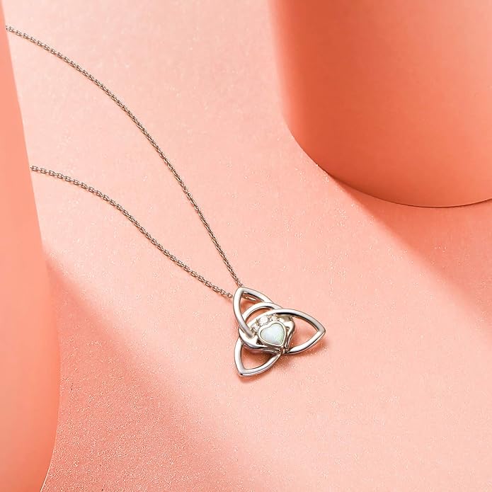 FLYOW 925 Sterling Silver Good Luck Irish Jewelry Celtic Knot Pendant Necklace for Women Birthday Graduation Gift