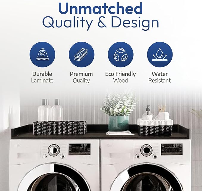 OfficeSimpli Washer Dryer Countertop, Made in USA, Non-Slip Pads, Laundry Room Wood Topper, Washer Dryer Cover for Top, Laundry Countertop, Laminate Finish (Tenino Grey, Standard (27.5" x 54"))