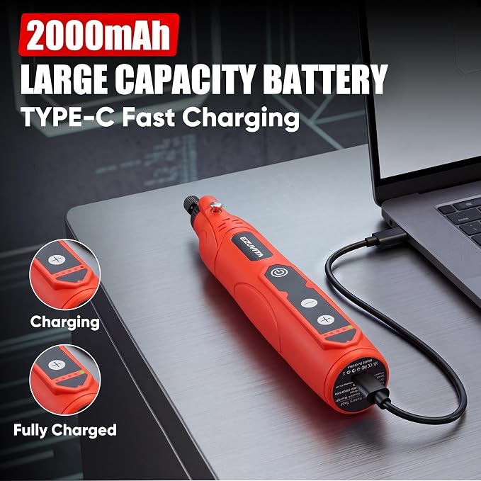 4V Cordless Mini Rotary Tool Kit with 446PCS Accessories, 5-Speed Memory Function, 2000mAh Battery, Type-C Fast Charging & LED Light, for Sanding, Engraving, Grinding, Portable Storage Case