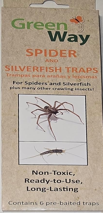 Greenway Silverfish and Spider Traps, Non-Toxic Indoor with High-Strength Glue for Safe, Effective Home Protection, 1 Pack (Includes 6 Traps)
