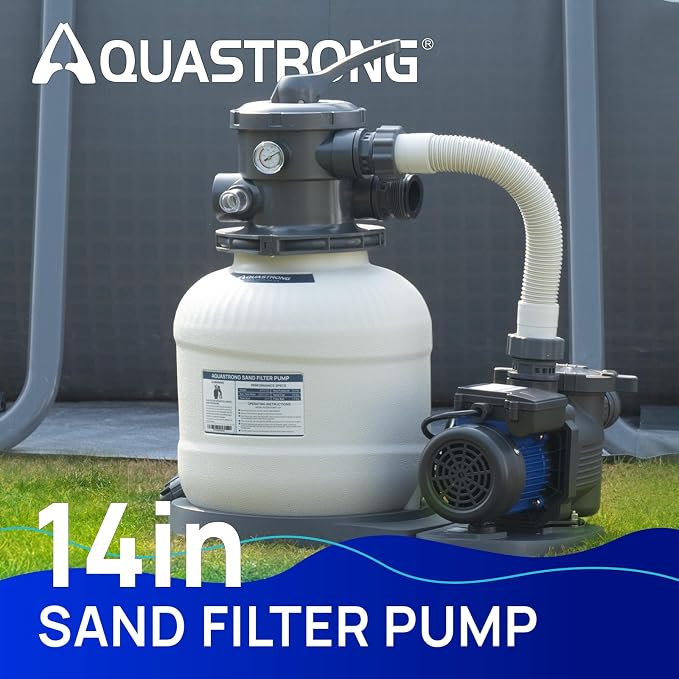 AQUASTRONG 14in Sand Filter Pump for Above Ground Pool, 2/3 HP Pool Pumps Above Ground 3000 GPH for Pools up to 13000 GAL, Sand Pool Filter with 6-Way Valve, Improved Circulation and Filtration