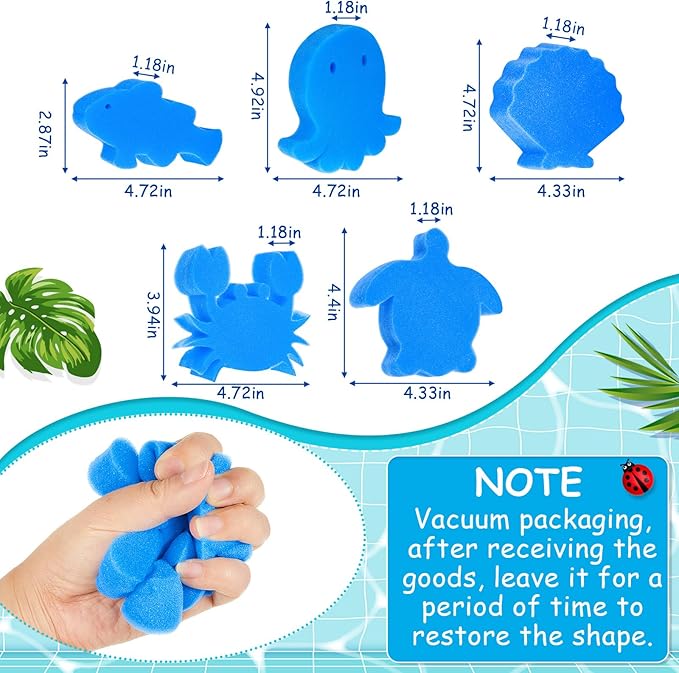 Zhehao 50 Pack 5 Shapes Hot Tub Sponge Absorber Oil Absorbing Sponge Foam Hot Tub Scum Absorber for Swimming Pool Spa Cleaning Accessories(Blue)